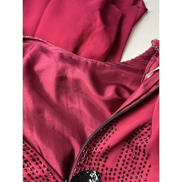 Rare Vintage 80’s Oleg Cassini Sequin Beaded Red & Black Drop Waist Dress - Picture 9 of 10